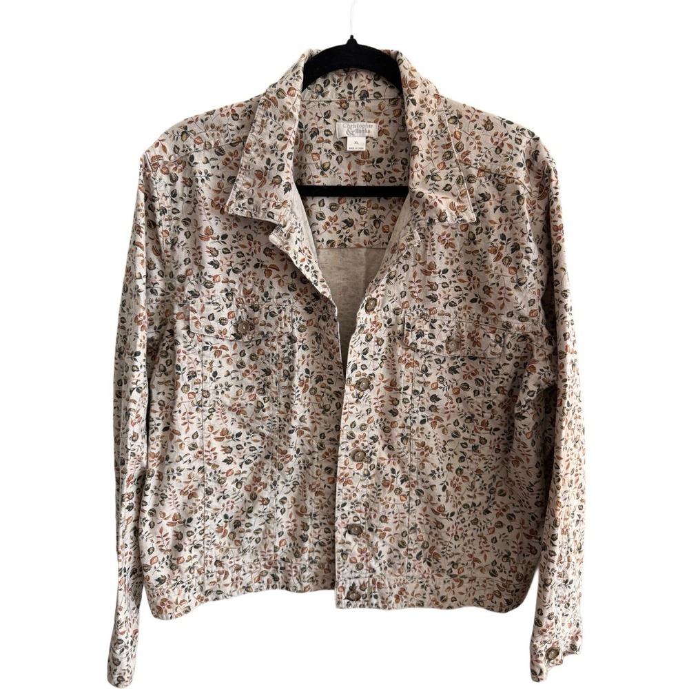 Western Linen Autumn Ditzy Leaf Print Jacket Fall Layering Teacher Country XL